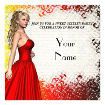 Girl in red dress sweet sixteen announcements