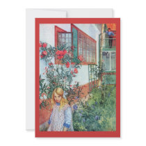 Girl in the Garden with Red Flowers Personalized Invites