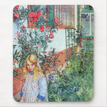 Girl in the Garden with Red Flowers Mouse Pads