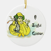 Girl in Yellow Clutching Bunny Vintage Easter Ornaments