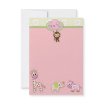 Girl Jungle Animal Baby Shower Thank You 3.5"x5"