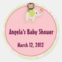 Girl Jungle Safari Animal Baby Shower Round Stickers