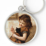Girl, Kitty Cat & Bird - Vintage Painting keychains