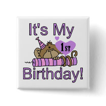 Girl Monkey 1st Birthday Tshirts and Gifts Buttons