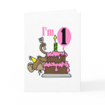 Girl Monkey I'm One Birthday Tshirts cards