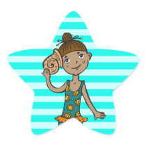 Girl On Beach With Seashell Stickers