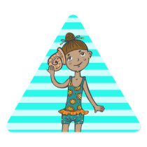 Girl On Beach With Seashell Stickers