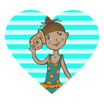 Girl On Beach With Seashell Stickers
