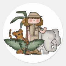 Girl on Safari Round Sticker