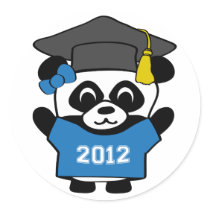 Girl Panda Blue & White 2012 Grad Round Stickers