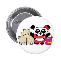 Girl Panda with Sandcastle Pinback Button