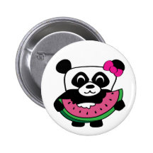 Girl Panda with Watermelon Slice Pinback Buttons
