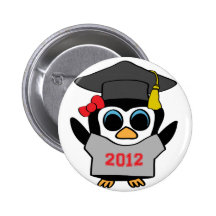 Girl Penguin Grey & Red 2012 Grad Pinback Button