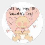 Girl Pink Hearts 1st Valentines Tshirts Sticker