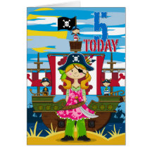 Girl Pirate Ship Scene 5th Birthday Card