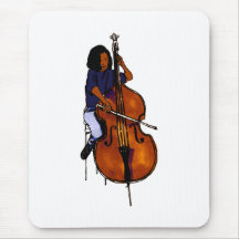 Girl playing orchestra bass blue shirt dark mousepads