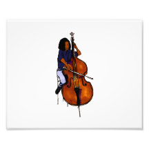 Girl playing orchestra bass blue shirt dark photo art