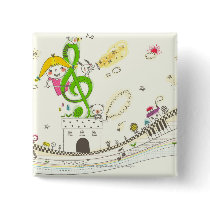 Girl playing with musical notes on house buttons