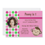 Girl Polka Dot Monkey Invite invitations