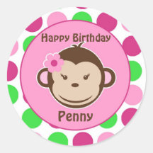 Girl Polka Dot Monkey Stickers