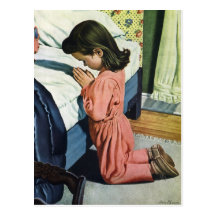 Girl Praying Bedtime, Vintage Christian Religion Post Cards