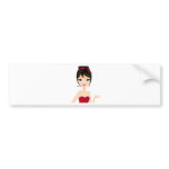 girl presenting bumper stickers