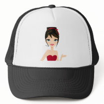 girl presenting hats