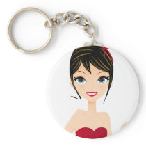 girl presenting keychains