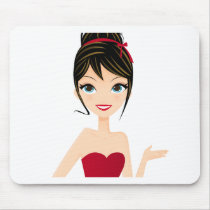 girl presenting mousepads