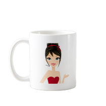 girl presenting mugs
