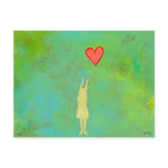 Girl reaching or letting go heart whimsical art postcards