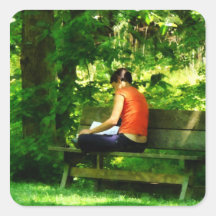 Girl Reading in Park Sticker