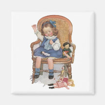 Girl Sewing Dollies Refrigerator Magnets
