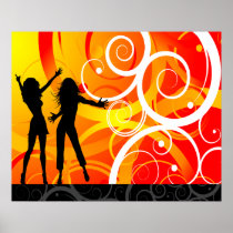 Girl Silhouettes Dancing On Background Of Swirls