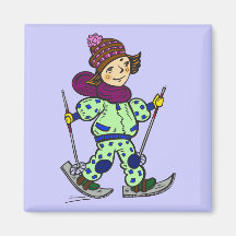 Girl Snow Skiing 2 Fridge Magnets