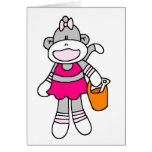 Girl Sock Monkey at Beach cards
