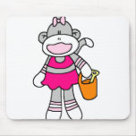 Girl Sock Monkey at Beach mousepads