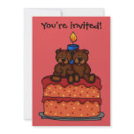 girl twins on cake birthday party invitation