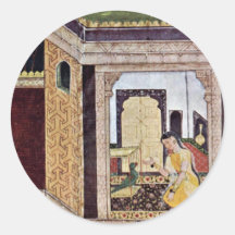Girl With A Parrot By Indischer Maler Um 1580 (Bes Round Stickers