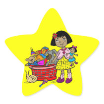 Girl With Basket Of Toys Star Sticker