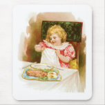 Girl with Breakfast Vintage Food Ad Art mousepads