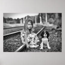 Girl with Cavalier King Charles Spaniel puppy Posters