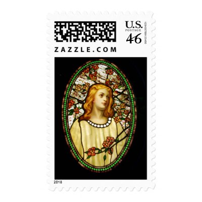Girl with Cherry Blossom,  Art Deco Postage by chysshirts