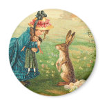 Girl With Doll and Rabbit Magnet