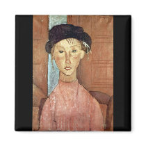Girl with Hat by Amedeo Modigliani Magnets