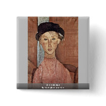 Girl With Hat By Modigliani Amedeo Buttons