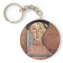 Girl With Hat By Modigliani Amedeo Keychains