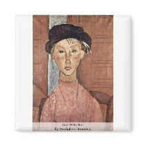 Girl With Hat By Modigliani Amedeo Magnets