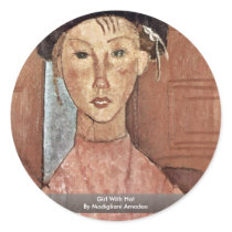 Girl With Hat By Modigliani Amedeo Round Stickers
