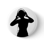 Girl with Headphones in Silhouette buttons